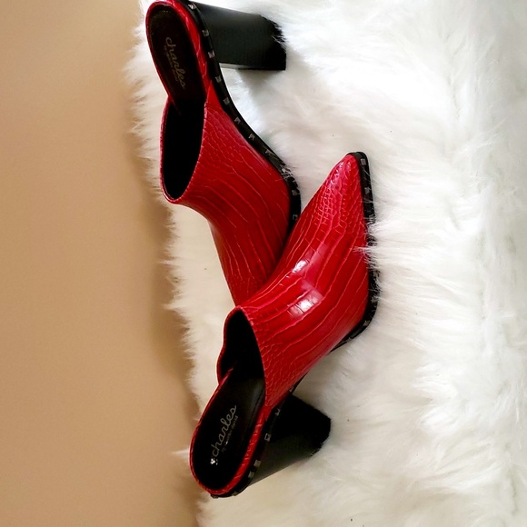 Charles by Charles David Dawson Red Mules Studded Slip On Women's Size 10 - Picture 1 of 7